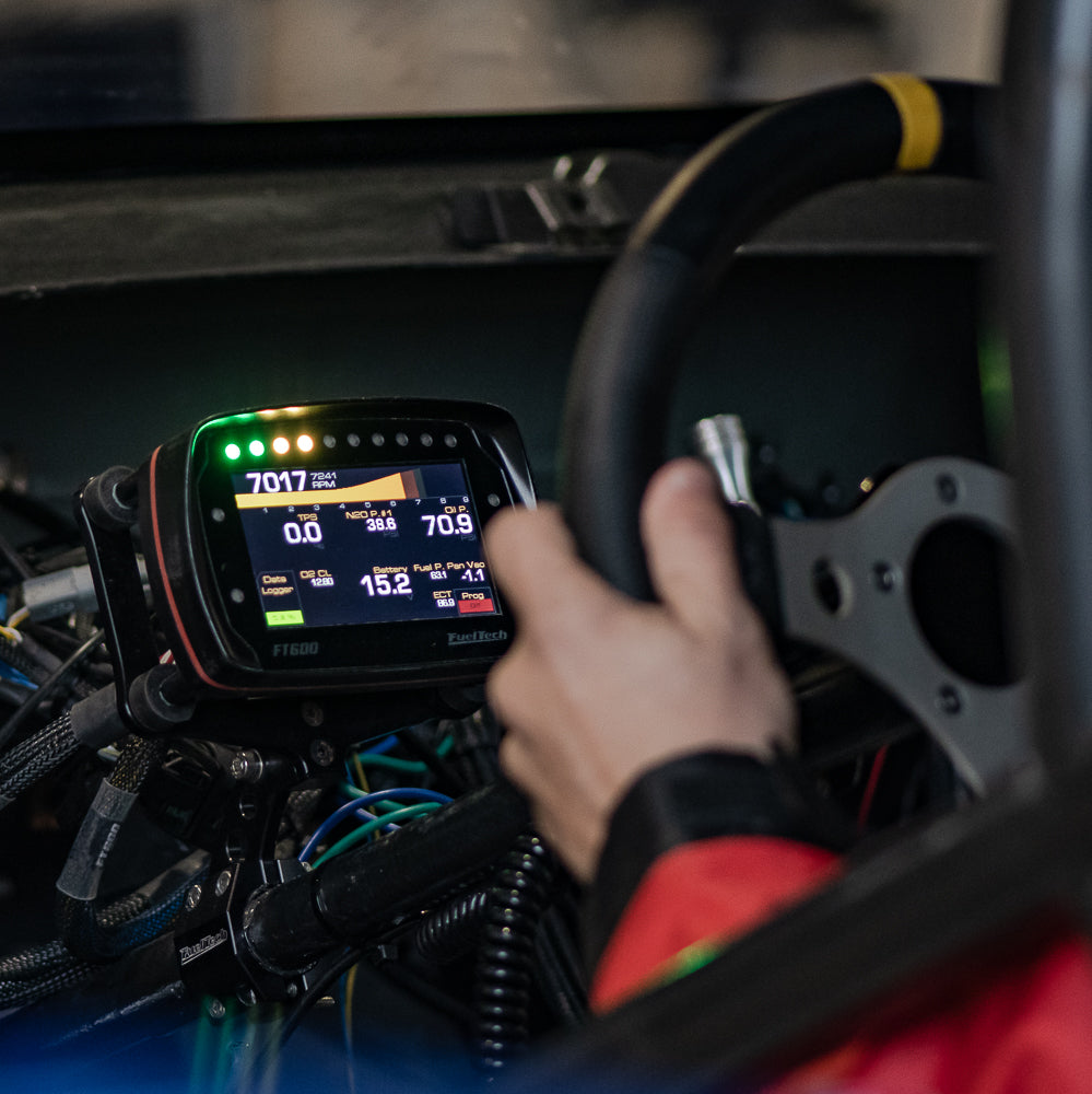 FuelTech FT600 EFI System — standalone ECU with 4.3" color touchscreen and 10 LED shift lights